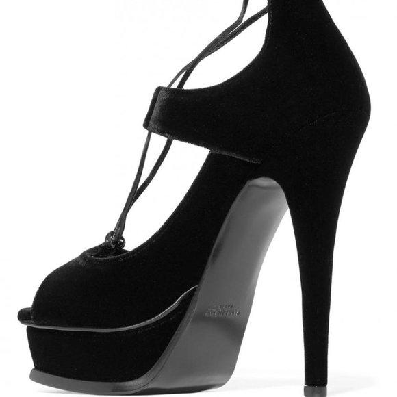 SAINT LAURENT Tribute Velvet Platform Sandals - Picture 4 of 6